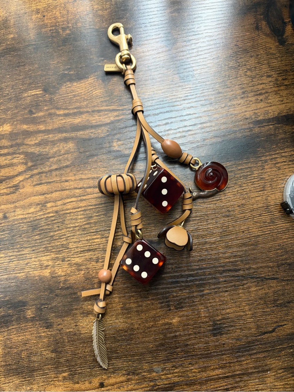 Coach Leather Dice Keychain Charm - Brown